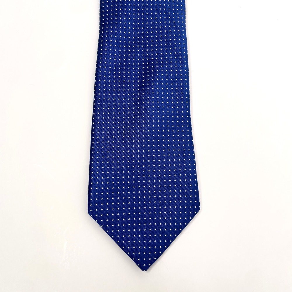 Ike Behar Blue White Dot Cotton Silk Blend Tie Hand Tailored New York 3.25"x60"